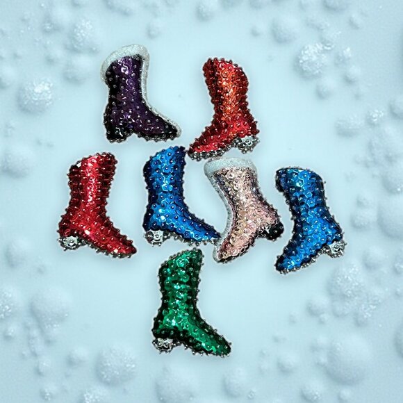 Vintage 1970s Sequin & Pin Christmas Boot Ornament Lot of 7 - Picture 1 of 6